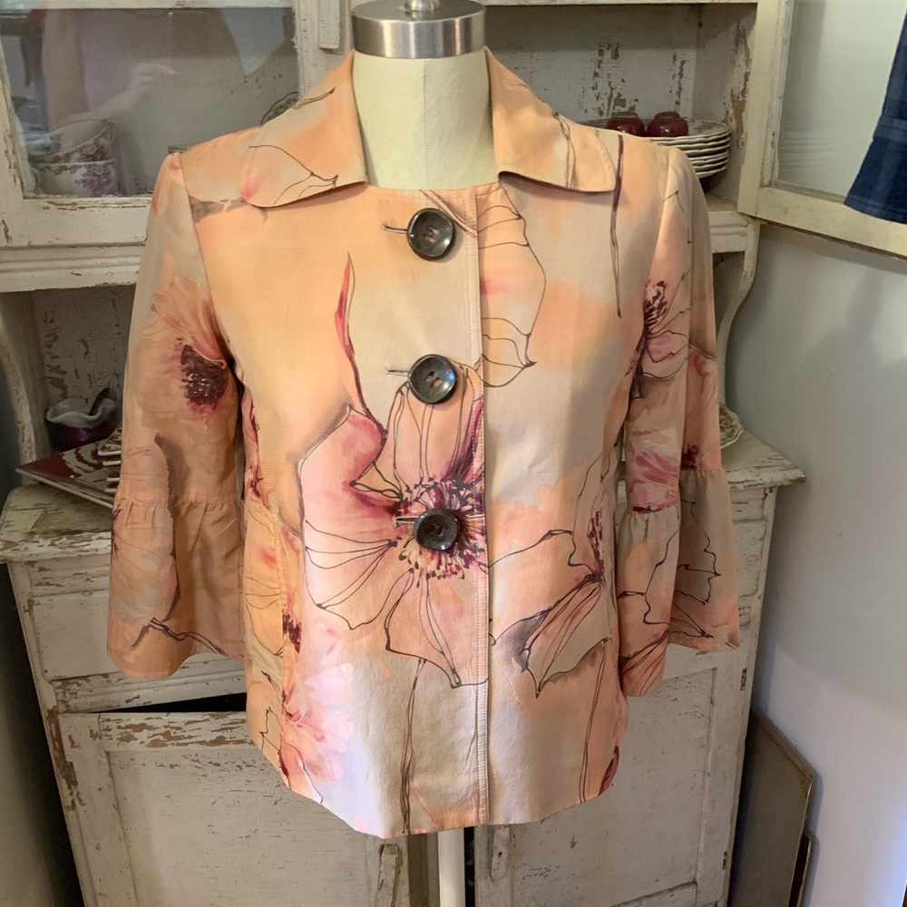 Trevan Silk/Cotton Blend Floral Swing Jacket Sz 4